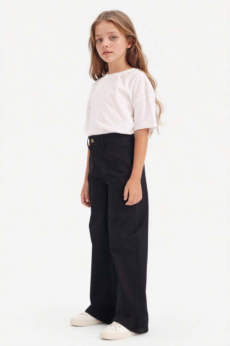 DeFacto Black Girl Girl Flare Gabardine Trousers Casual - Image 2